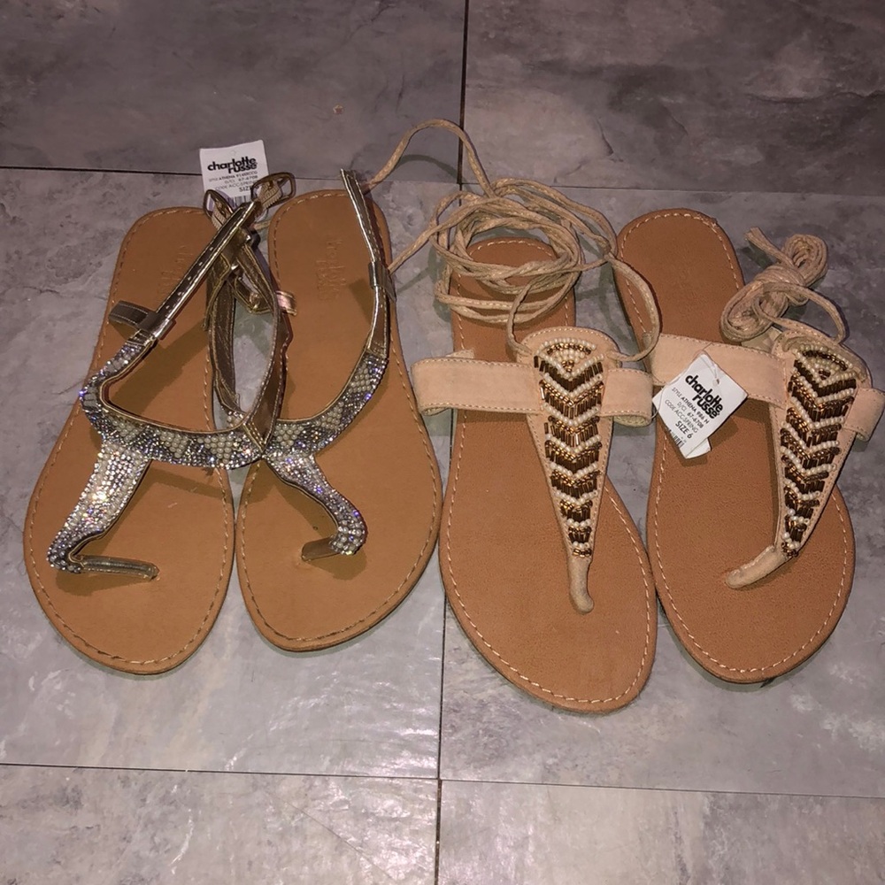 Size 6 women sandal slipper bundle brand new Charlotte Russe gold summer shoe